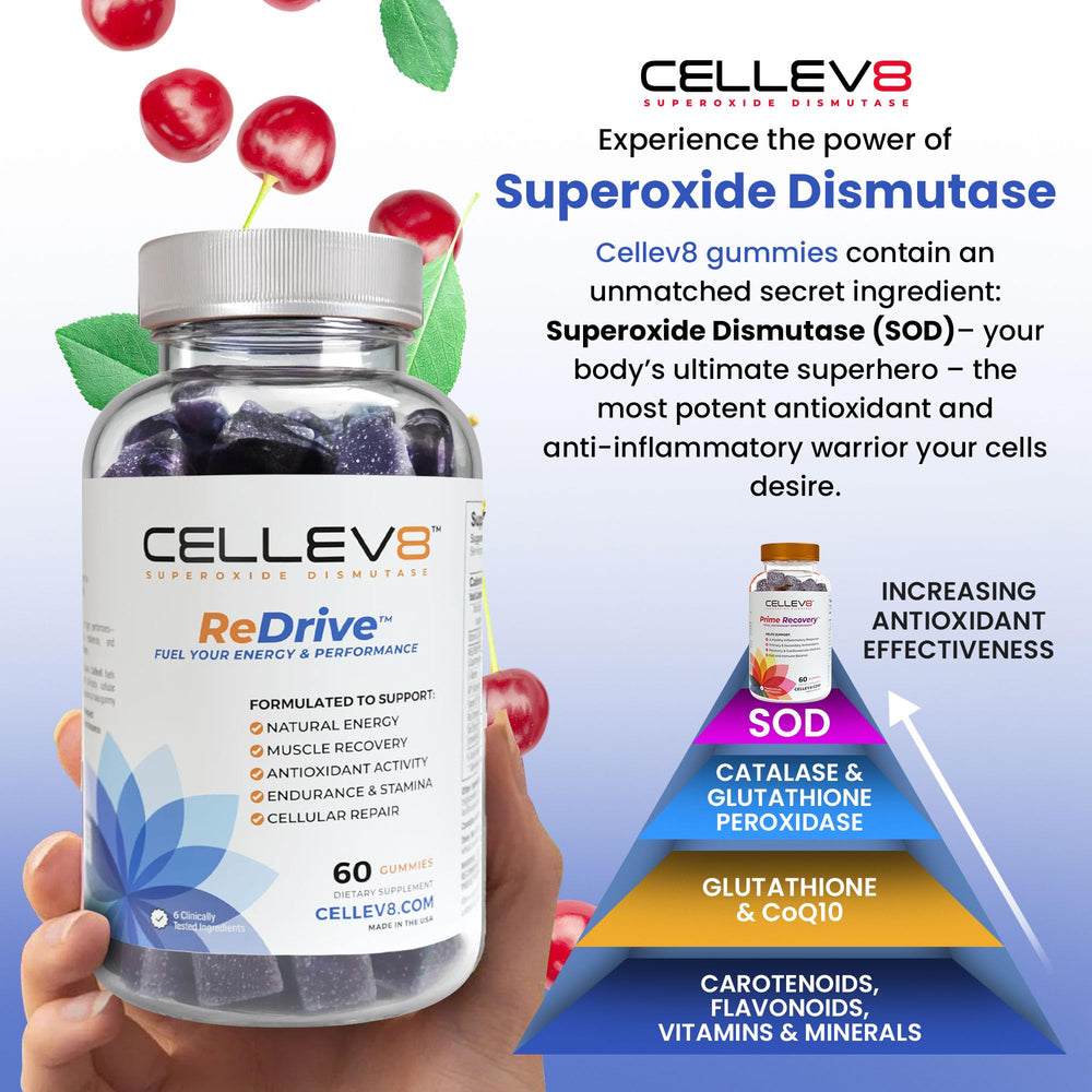 Cellev8 ReDrive label ingredients listing D3 and antioxidants