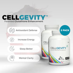 CELLGEVITY capsules pouring to illustrate easy daily dosing