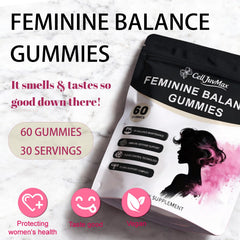 CellJuvMax Feminine Balance label shows vegan and gluten-free benefits for health-conscious users.