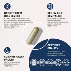 Close-up of Cellregen StemXR capsules for easy daily intake.