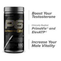 Cellucor P6 Ultimate GH label closeup highlighting key ingredients for performance.