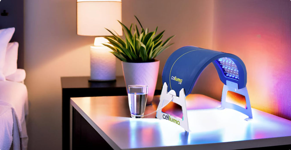Celluma LITE pain-relief program panel demonstrates red and near-infrared light for comfort.