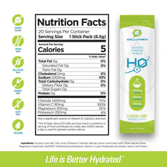 Cellutrex H2O Lemon Lime electrolytes stick dissolving in water for refreshing hydration.