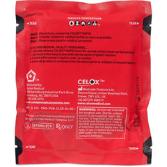 Celox Rapid being applied to a wound; compact, lightweight, and field-ready.