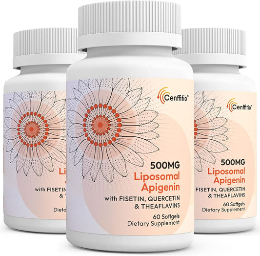 Cenffitio liposomal apigenin bottle with a 6-month supply for enhanced absorption.
