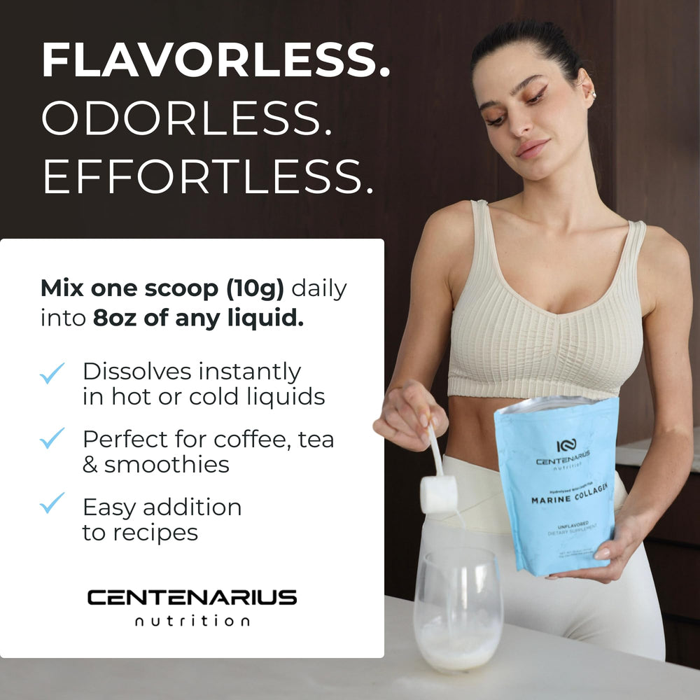 Centenarius Nutrition collagen label closeup showing purity and ingredients.
