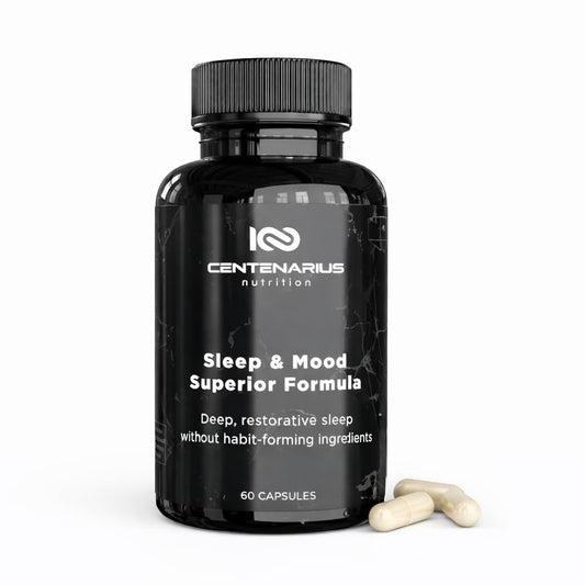 Centenarius Sleep + Mood bottle front showing calm-night benefits