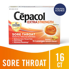 Cepacol honey lemon lozenges pack back with ingredients and directions.