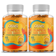 Ceres Nature pumpkin seed oil gummies bottle with orange flavor for skin benefits.