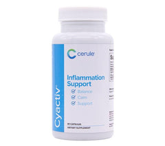 Cerule Cyactiv bottle closeup highlighting natural inflammation support for daily balance.