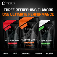 Cerus electrolyte on the go beside gym bag and bottle.