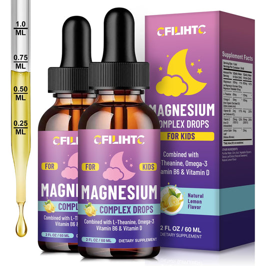 CFILIHTC Kids Magnesium Liquid Drops bottle pour shows easy dosing for calm evenings