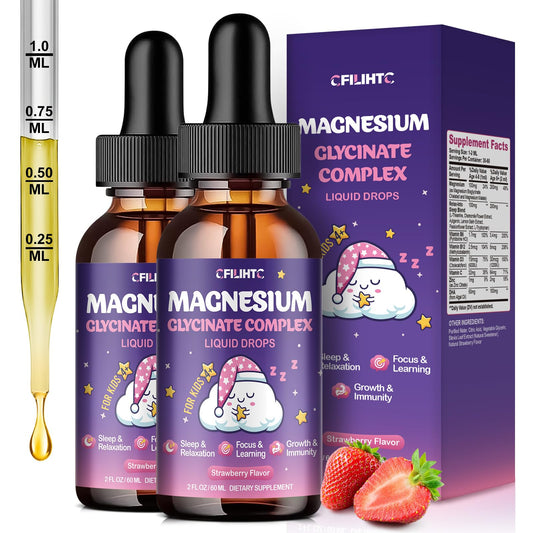 CFILIHTC magnesium drops for kids, 2-pack bottle front, supports calm and focus