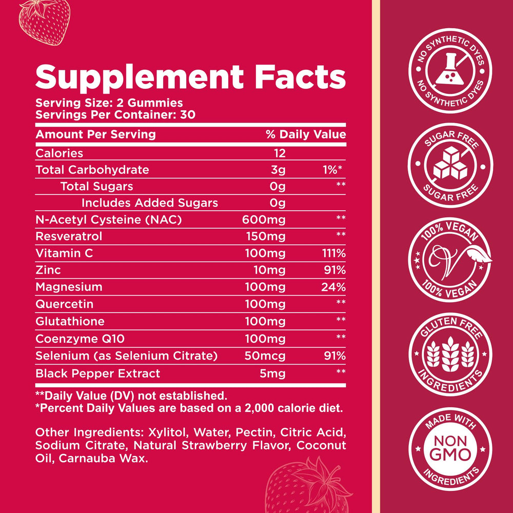 CFILIHTC NAC Gummies strawberry close-up emphasizes flavor and chewable convenience.