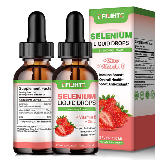 CFILIHTC selenium liquid drops bottle pour showing easy daily dosing for immune support.