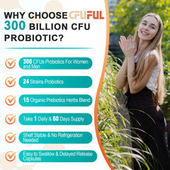Cfuful Probiotics features 15 organic herbs prebiotic blend for digestion.