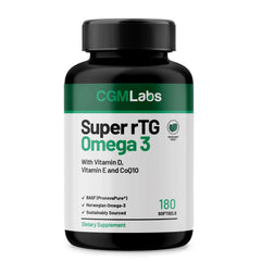 CGM Labs rTG Omega-3 bottle highlighting sustainable Norwegian fish oil for daily use