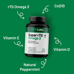Quality-control stamp on CGM Labs rTG Omega-3 product label indicating purity