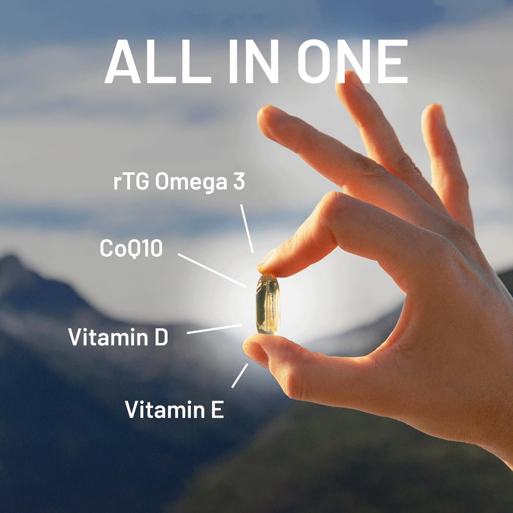 Close-up of CGM Labs rTG Omega-3 softgels for easy daily use