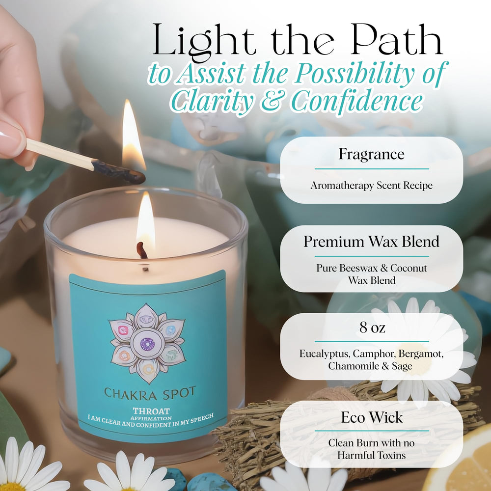 Chakra Spot Vishuddha blue aura candle evokes truth and clear communication.