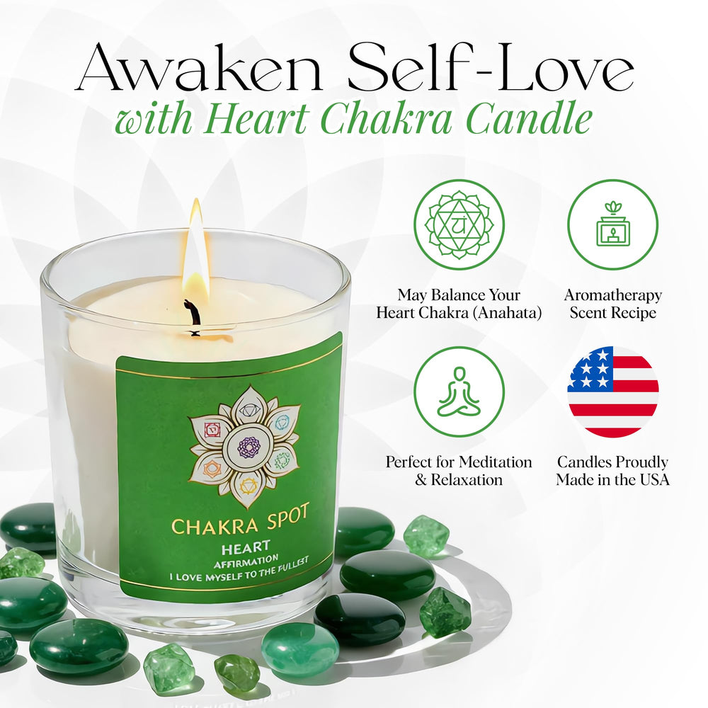 Chakra Spot Heart Chakra Candle lit glow supports focused meditation and inner peace.