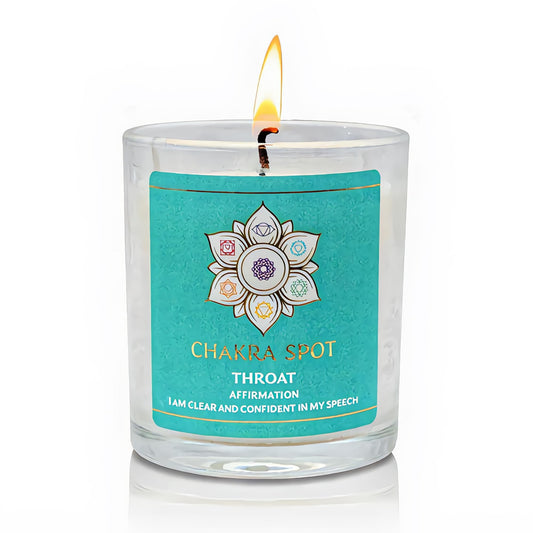 Chakra Spot Vishuddha candle closeup showing a calming aroma ideal for mindful routines.