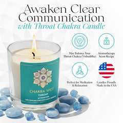 Chakra Spot Vishuddha candle lit for a soothing evening meditation and focus.