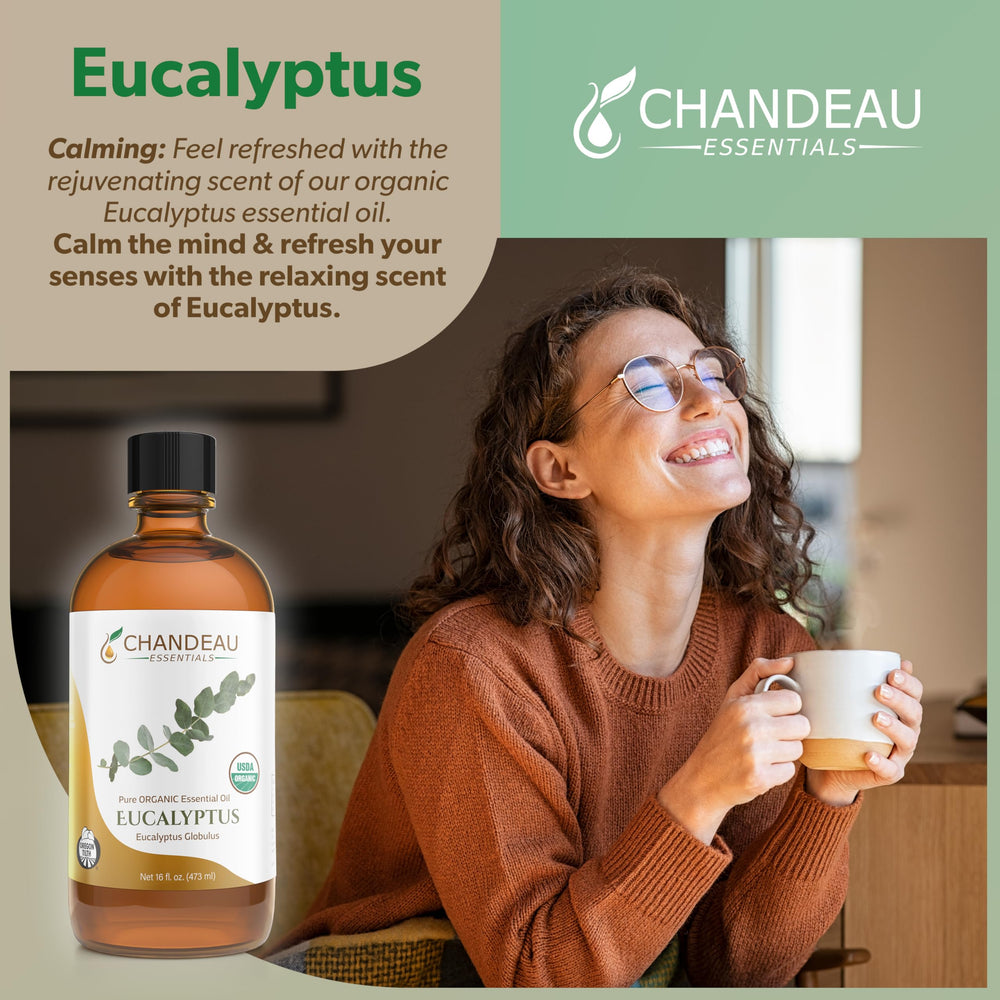 Amber bottle of Chandeau Essentials eucalyptus oil protects from light