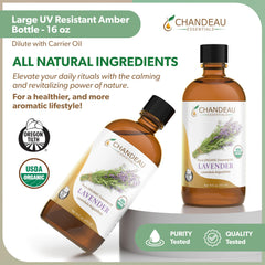Chandeau Essentials lavender oil used to scent laundry and fabrics.