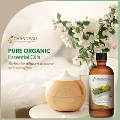Chandeau Essentials lemongrass diffuser use, refreshing room aroma.