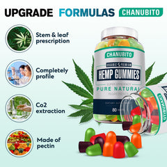 CHANUBITO hemp gummies close-up showing chewy texture and flavor.