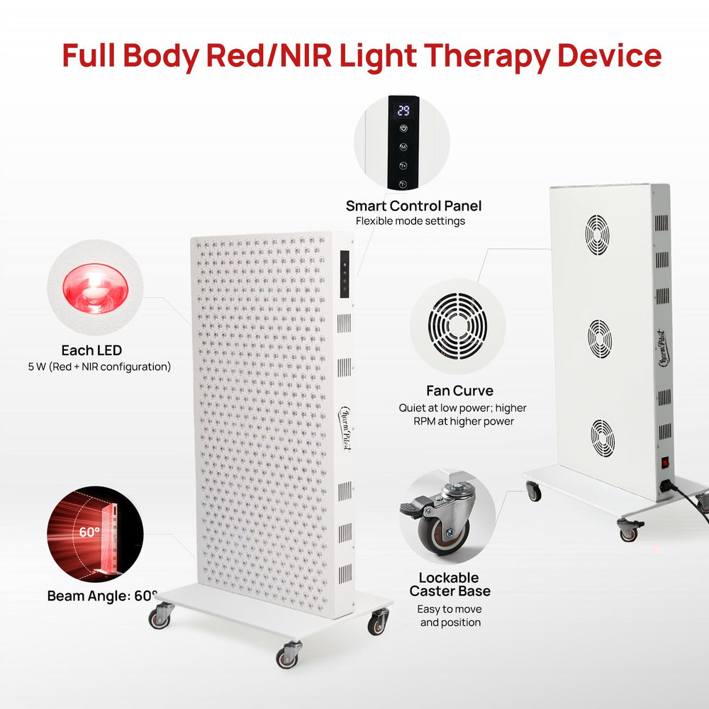 Charmpilot red light panel 850nm, back view, showcases versatile wellness sessions.