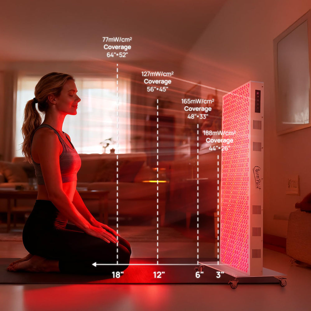 Charmpilot red light panel 940nm, warm glow, supports relaxation and rejuvenation.