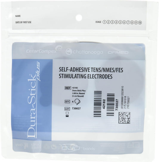 Chattanooga Dura-Stick Plus 2in round blue foam backing electrodes for stable stimulation