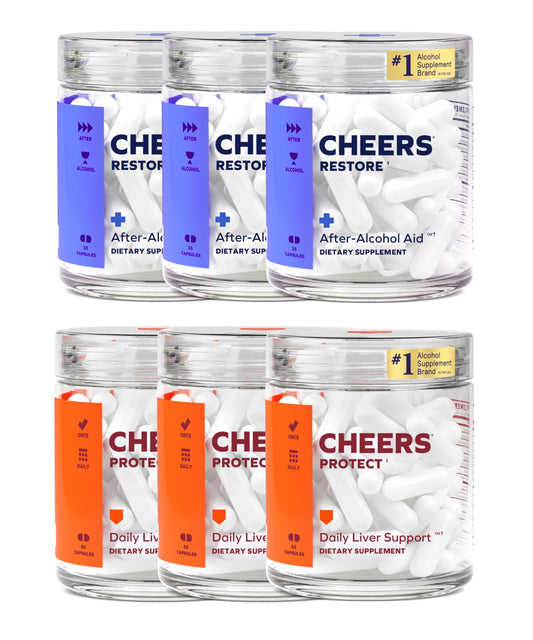 Cheers Liver Combo bottle Restore shown for post-drinking support and recovery potential