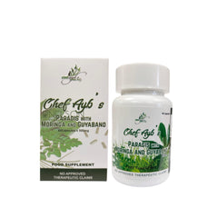 Chef Ayb’s Paragis bottle pouring, triple‑herbal blend for daily vitality