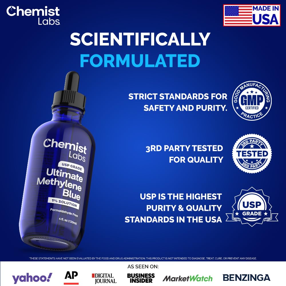 Chemist Labs Methylene Blue dropper measurement demonstrates precise dosing.