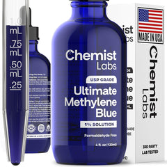 Chemist Labs Methylene Blue hand measuring drops for accurate servings.