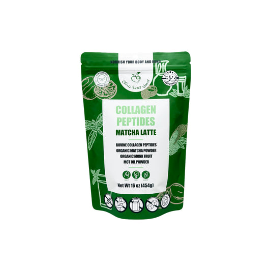 Chérie Sweet Heart collagen matcha latte canister showing premium ingredients for daily beauty and energy