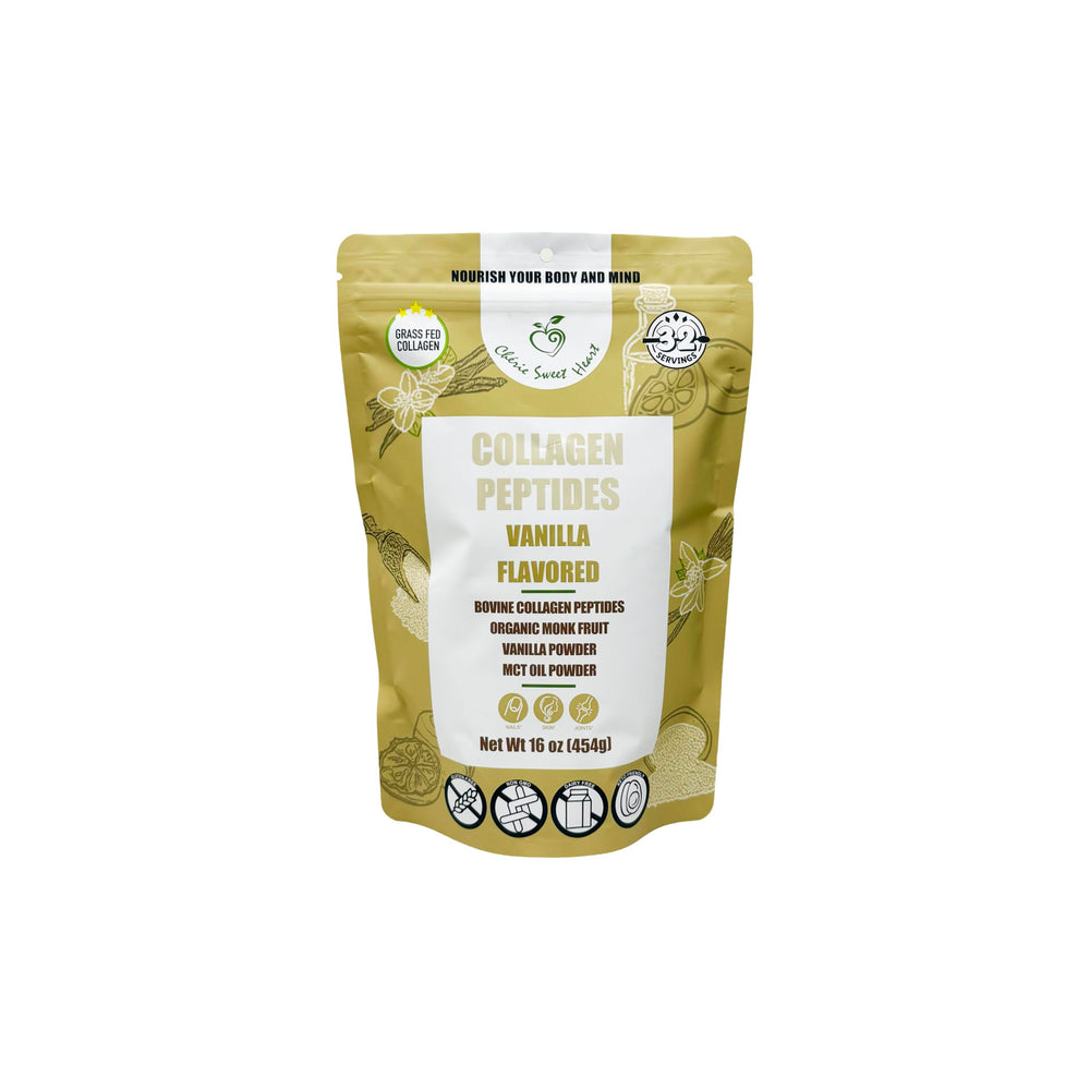 Cherie Sweet Heart collagen vanilla powder in a jar for daily beauty nutrition.