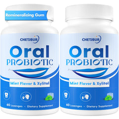 Chetjbur Oral Probiotics bottle front promotes gum health.