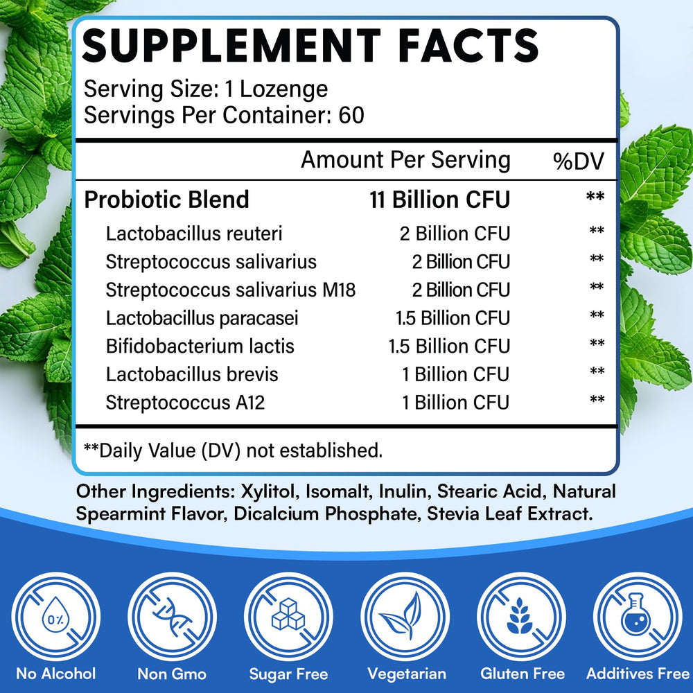Chetjbur Oral Probiotics mint lozenge for fresh breath.