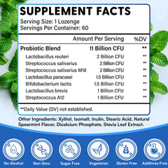 Chetjbur Oral Probiotics mint lozenge for fresh breath.
