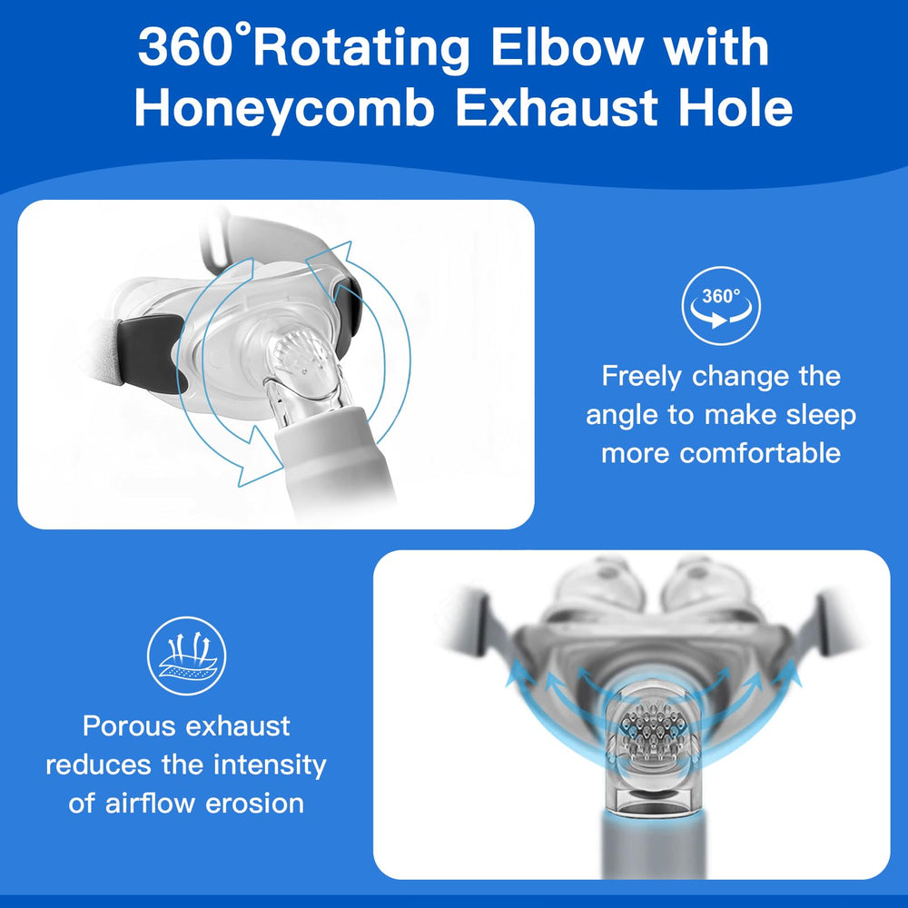 360-degree rotating elbow allows flexible sleeping positions with steady airflow