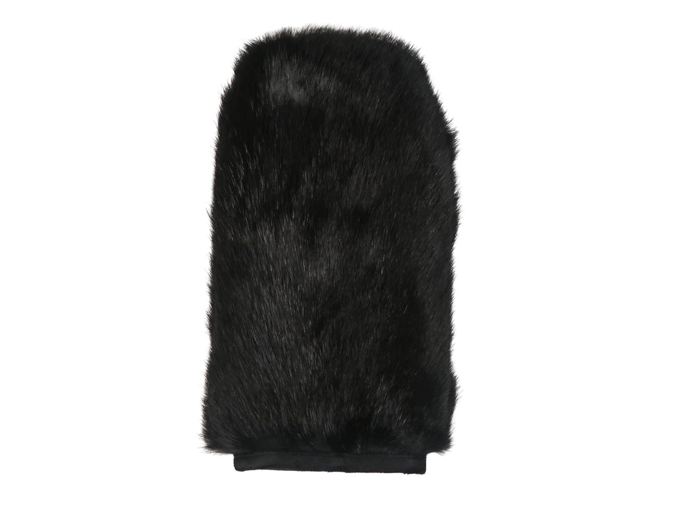 Chichester Inc rabbit fur massage mitt (black) front view for gentle, relaxing massages