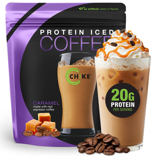 Chike Caramel High Protein Coffee bottle with espresso blend for energizing mornings