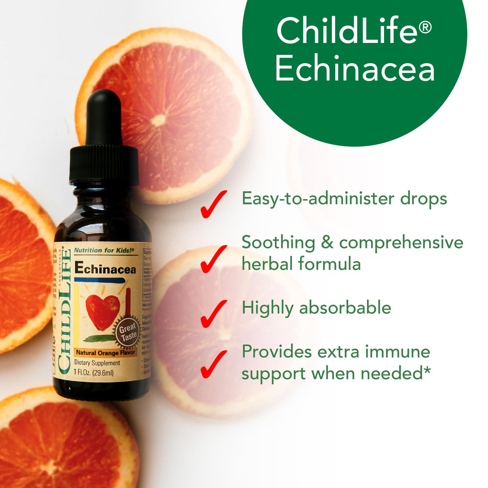CHILDLIFE ESSENTIALS Echinacea bottle with orange aroma supports pleasant dosing