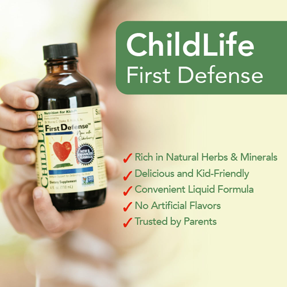 CHILDLIFE ESSENTIALS First Defense suited for kids’ routine and immune support.