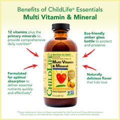 CHILDLIFE ESSENTIALS Bottle close-up showing 12 vitamins and minerals