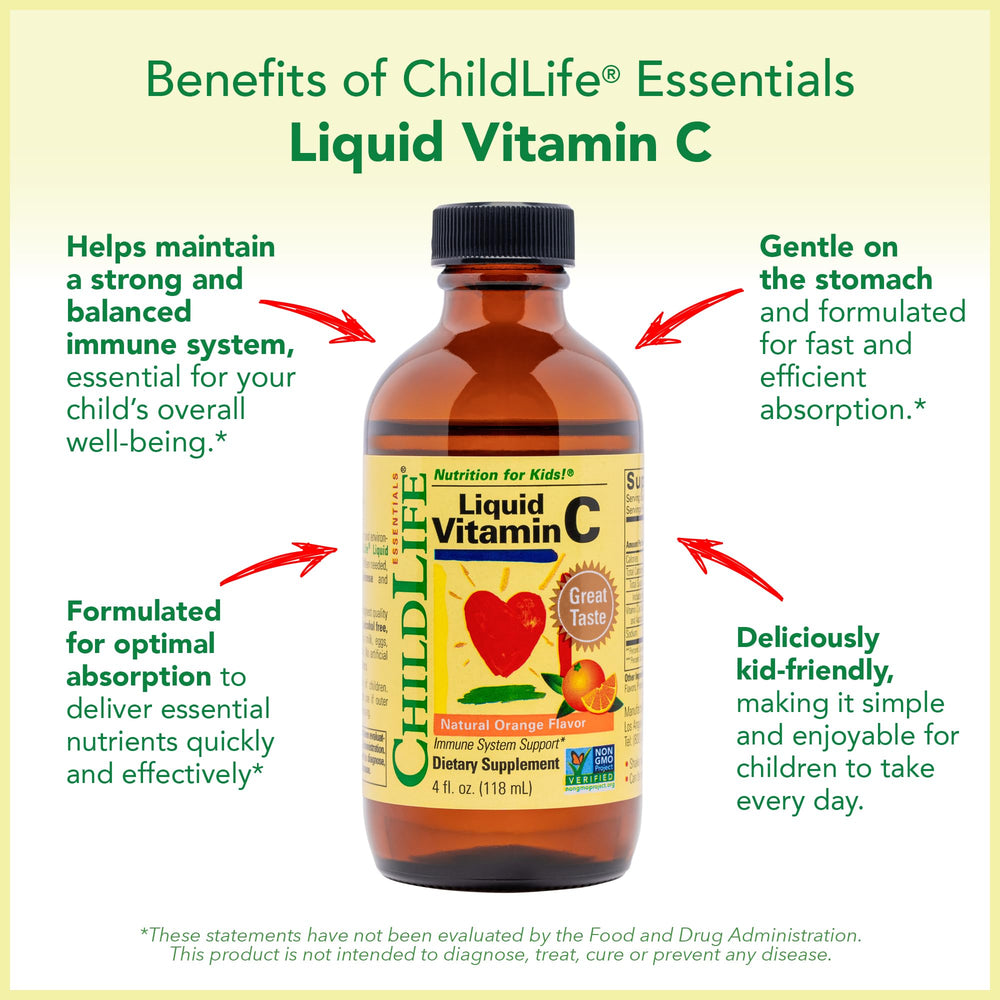 ChildLife Essentials dosage guide shows age-based daily amounts for caregivers.